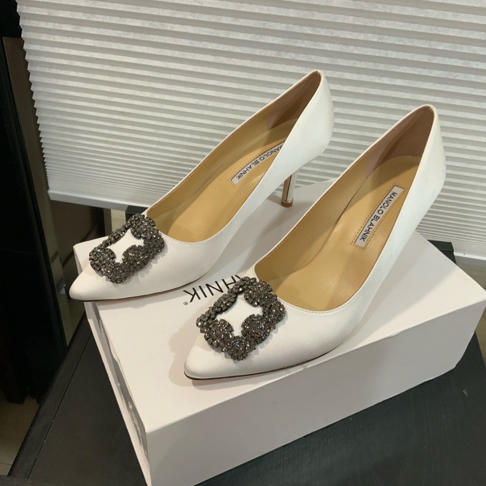 Manolo Blahnik White Heels with Sparkling Embellishment